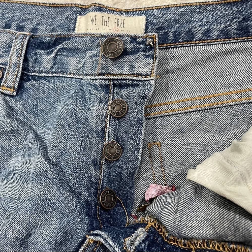 Free People Floral Lace Button Fly Jean Shorts